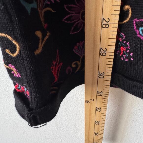 Chicos Sweater Womens S Black Embroidered Floral Bell Sleeve Whimsigoth Cardigan - Picture 10 of 12